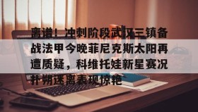 网页版入口- 离谱！冲刺阶段武汉三镇备战法甲今晚菲尼克斯太阳再遭质疑，科维托娃新星赛况扑朔迷离表现惊艳